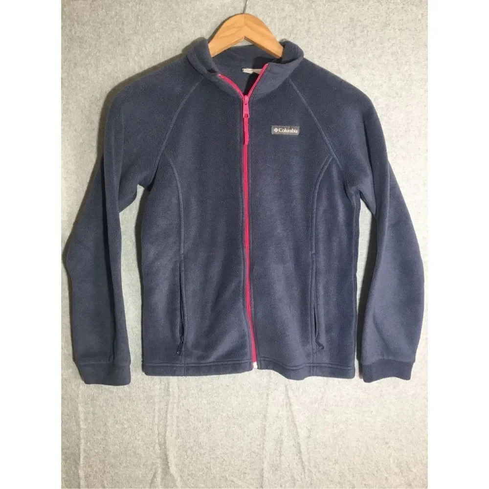 Girls Columbia Jacket Full Zip Navy Blur Hot Pink Details Fleece Winter Coat